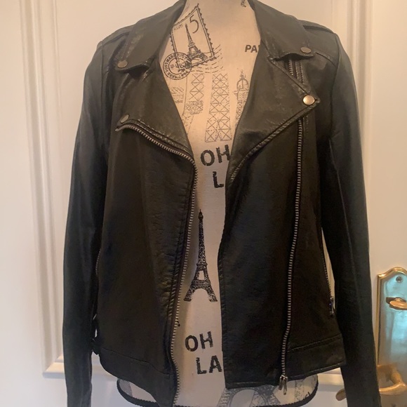 Black faux leather biker style jacket for women size M - Picture 3 of 11